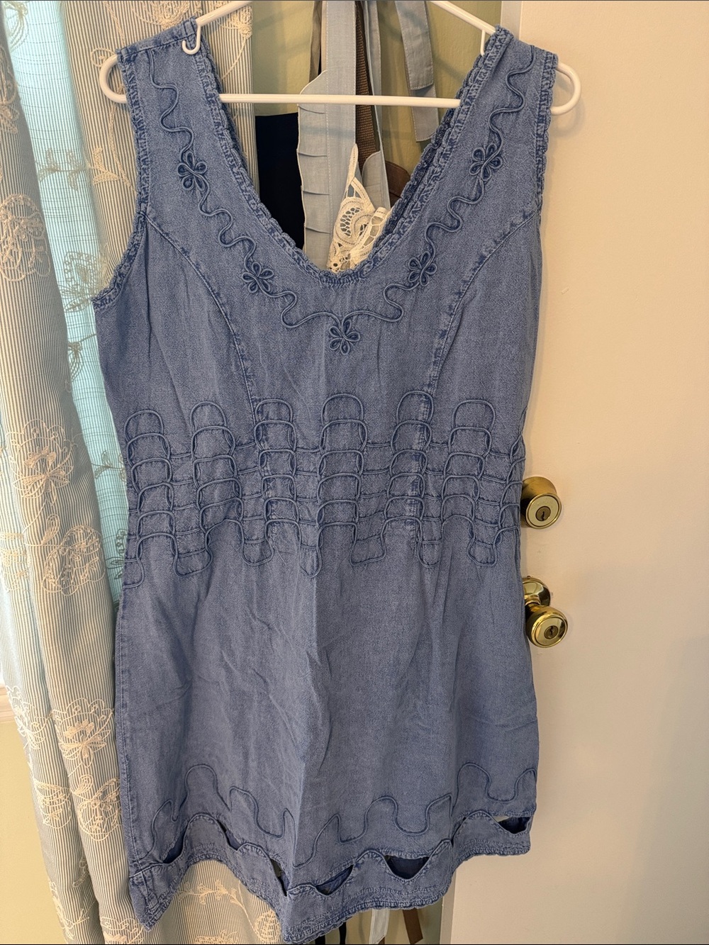 Blue Embroidered Sleeveless Mini Dress